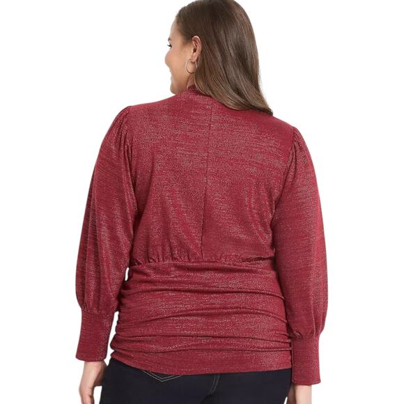 Lane Bryant Women's Mock Neck Keyhole Top with Ruched Sides Size 34/36 Metallic - Picture 2 of 9